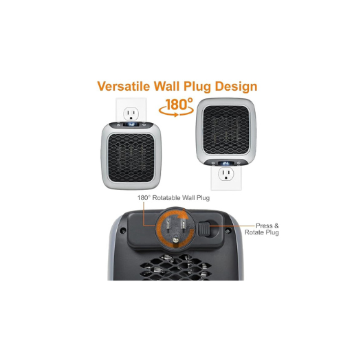 Portable heater with Versatile wall plug design with 180-degree rotation 