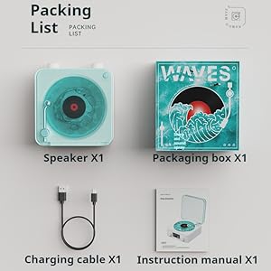 Retro-Style Wireless Waves Vinyl Bluetooth Speaker packing list