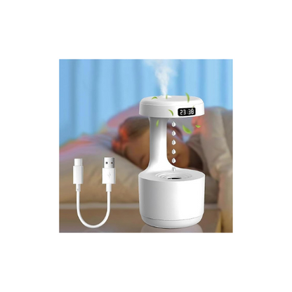 anti gravity humidifier with digital display and USB cable on a blurred background