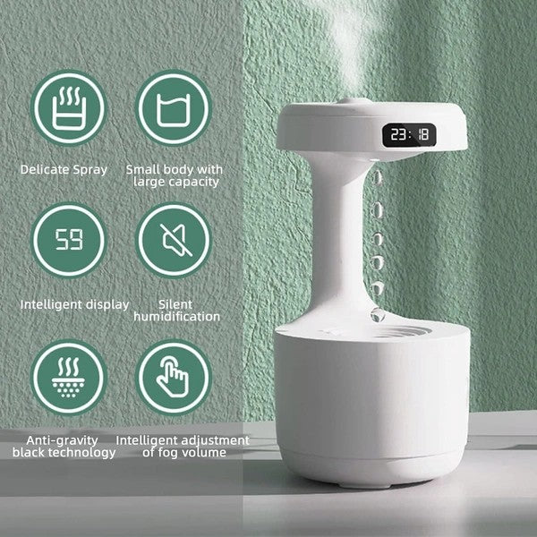 anti gravity humidifier with digital display showing silent features