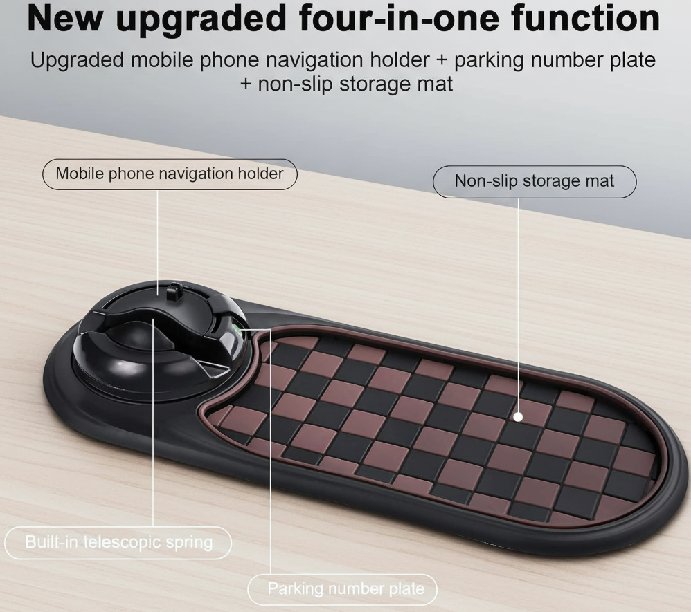  phone holder, parking number plate, and non slip mat 